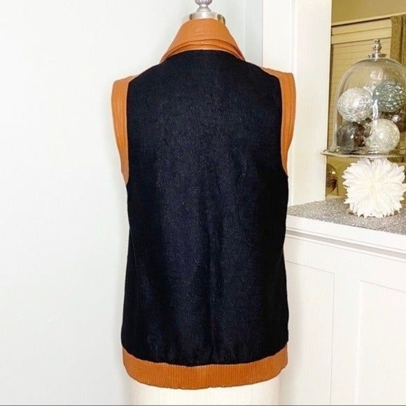 Mural Brown Leather & Wool Zip Up Vest Moto Jacket Small - Picture 8 of 12